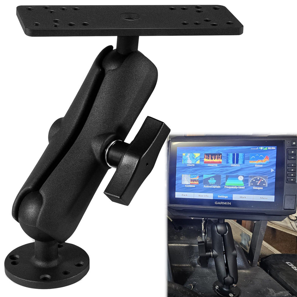 Fish Finder Mount - アルミニウム製魚群探知機マウント、1.5インチ/Cサイズボール、ミディアムアーム、船舶用電子深度計、360度回転 ° 回転式ガーミン・ローランス・ハミンビー
