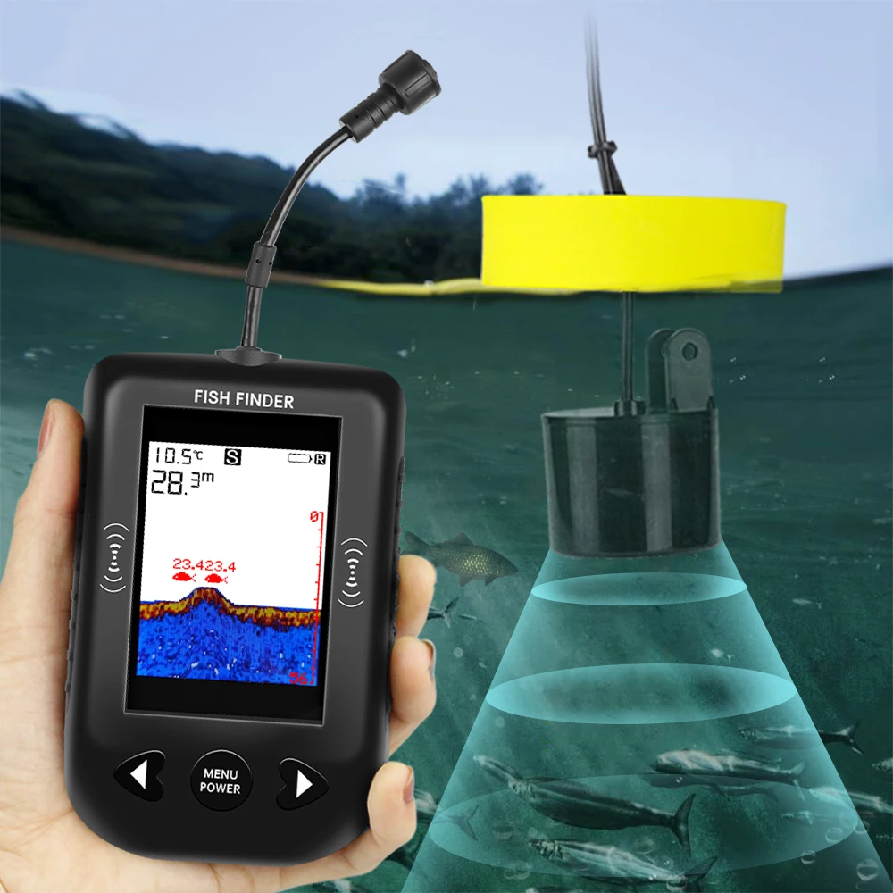 アラーム 100 メートルポータブルソナー魚群探知機 45  - Fish Finder Transducer のレビューと価格