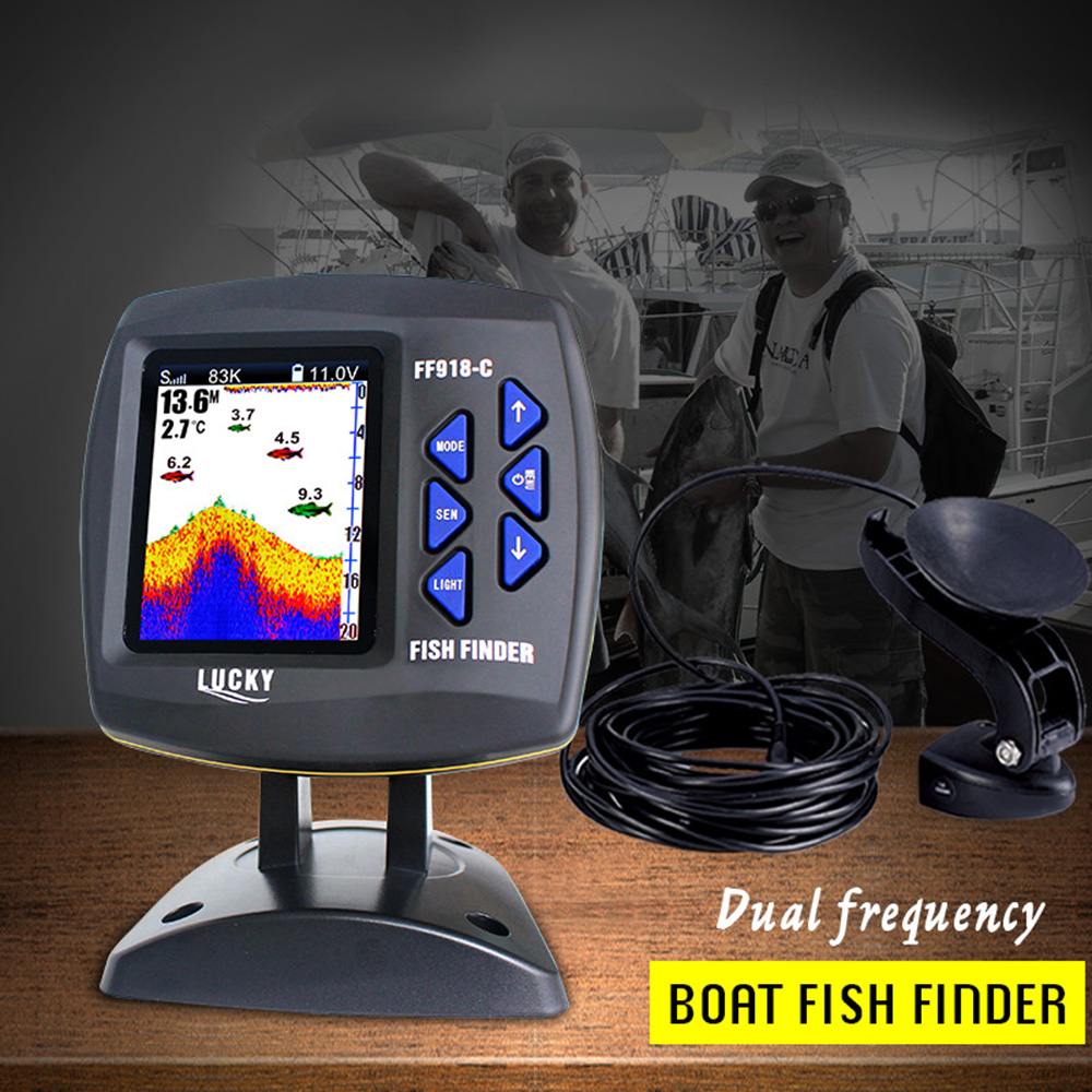 有線デュアル周波数魚群探知機,カラースクリーン,水深さボート - Fish Finder Transducer のレビューと価格