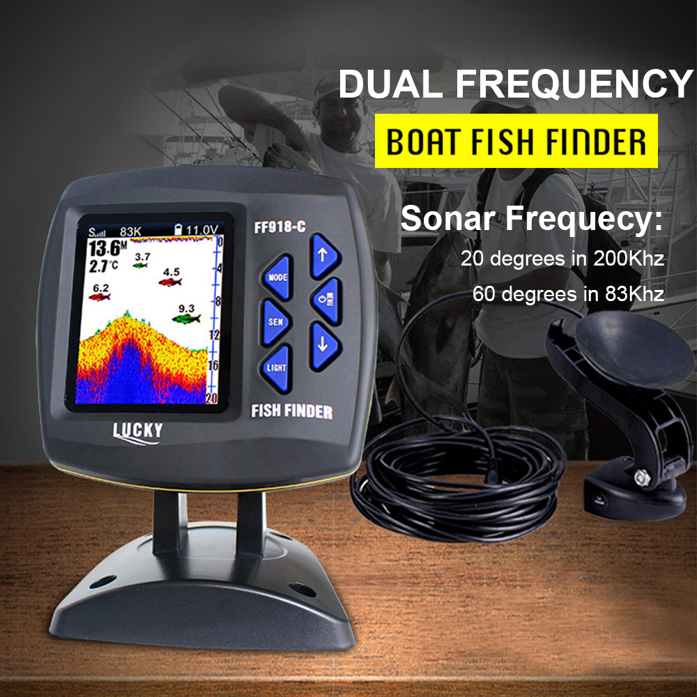 有線デュアル周波数魚群探知機,カラースクリーン,水深さボート - Fish Finder Transducer のレビューと価格