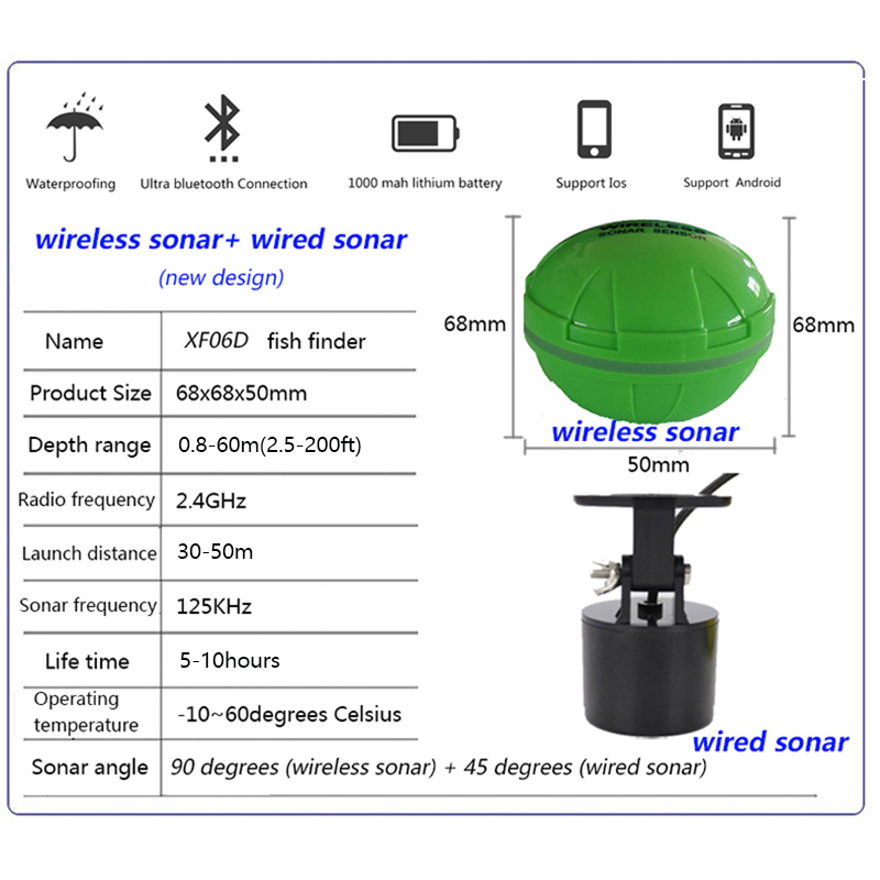 ポータブルBluetoothワイヤレスソナー魚群探知機、湖/ - Fish Finder Portable のレビューと価格